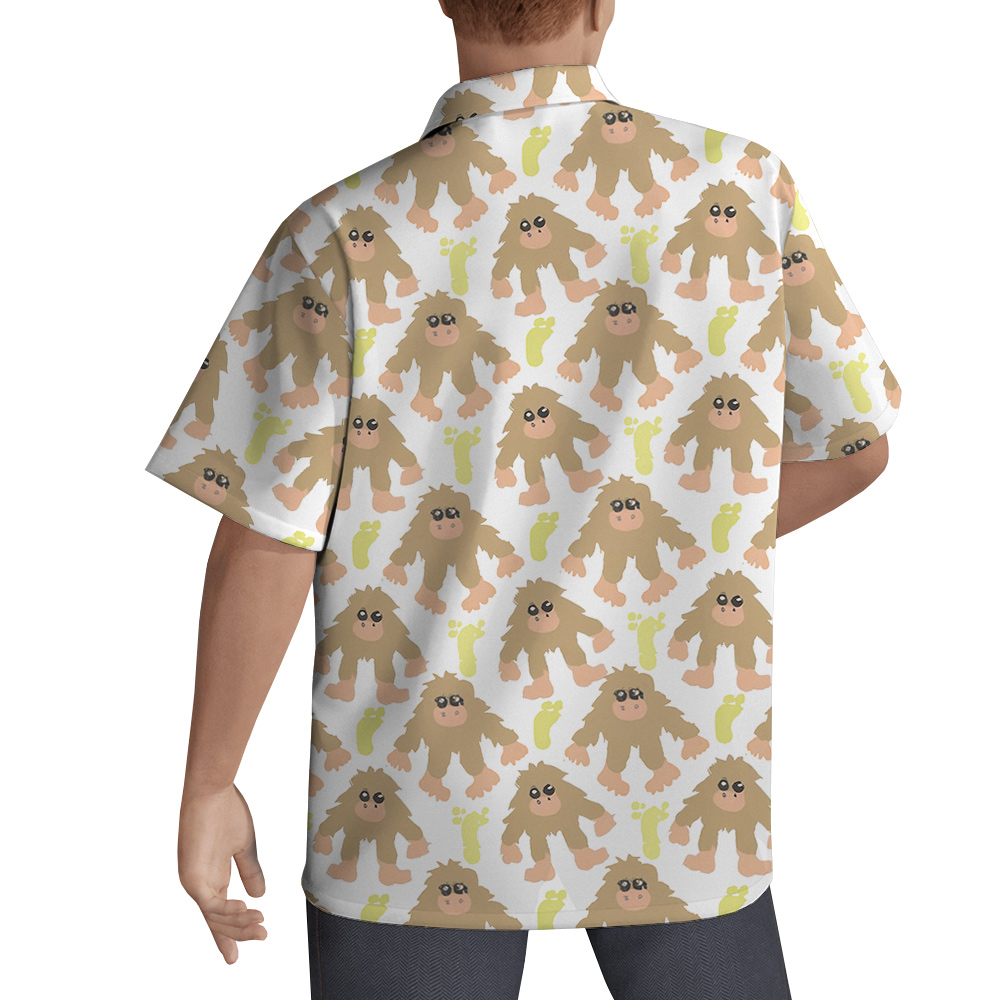 Cute Bigfoot Hawaiian Button Up Shirt For Men