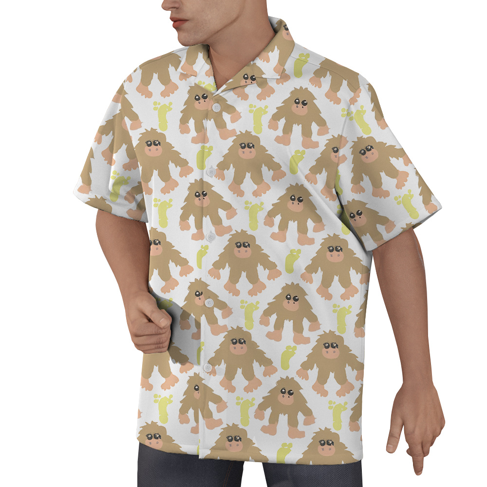 Cute Bigfoot Hawaiian Button Up Shirt For Men