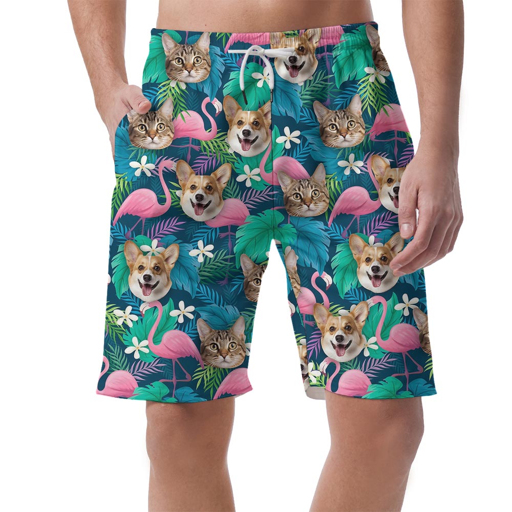 Custom Multiple Faces Flamingo Tropical Shorts For Men - variant image 1