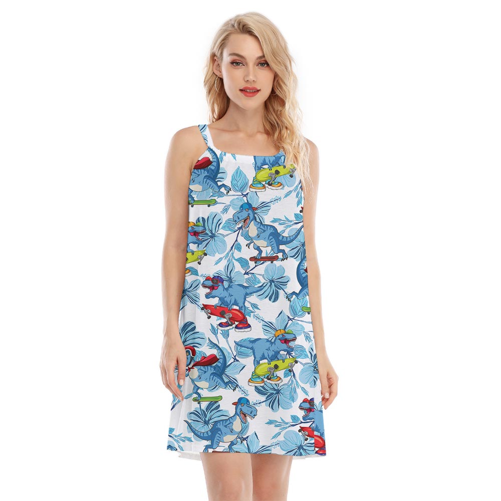 Cute Dinosaur Skateboard Hawaiian Dress For Women - variant image 1