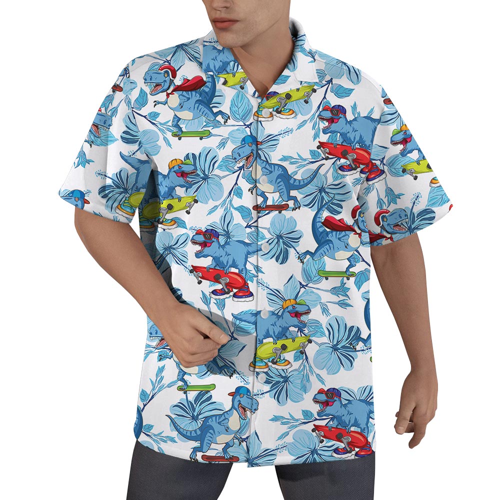 Dinosaur Skateboarding Hawaiian Shirt For Men - variant image 1