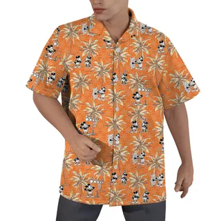 Orange Retro Mickey Steamboat Willie Hawaiian Shirt for Men
