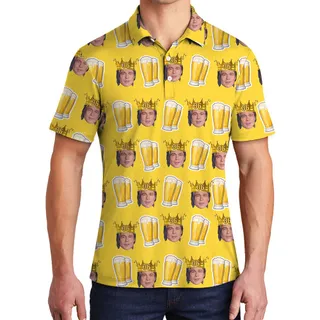 Yellow Beer And Custom Face Men's Polo Shirts