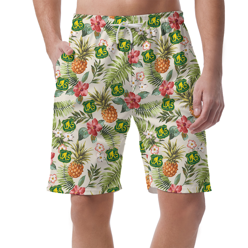 Funny Bigfoot Forest Green US Tropical Hawaiian Summer Shorts For Men - variant image 1