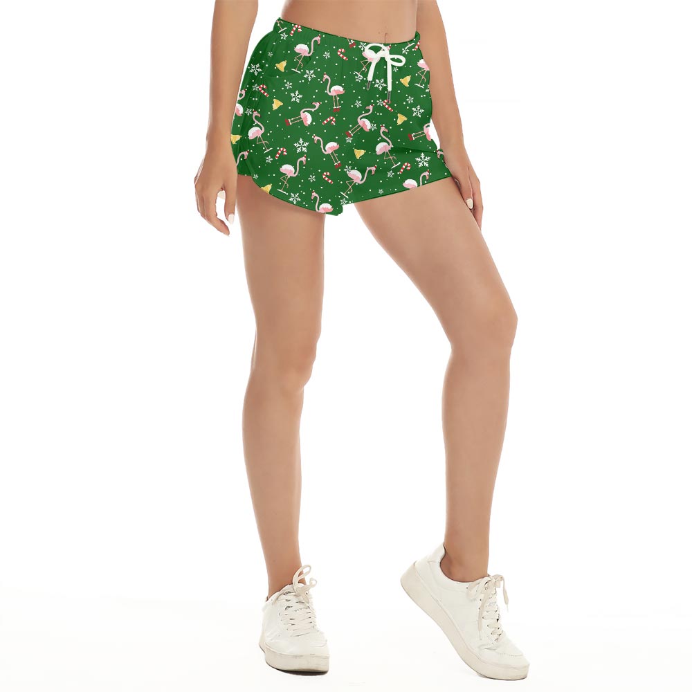 Funny Flamingo Christmas Hat Women's Shorts - variant image 1
