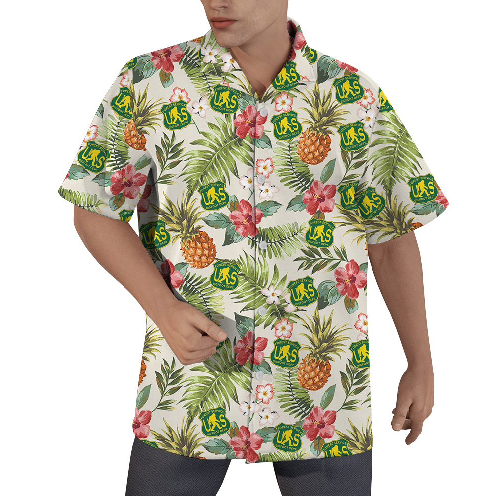 Funny US Forest Service Bigfoot Tropical Hawaiian Shirt - variant image 1