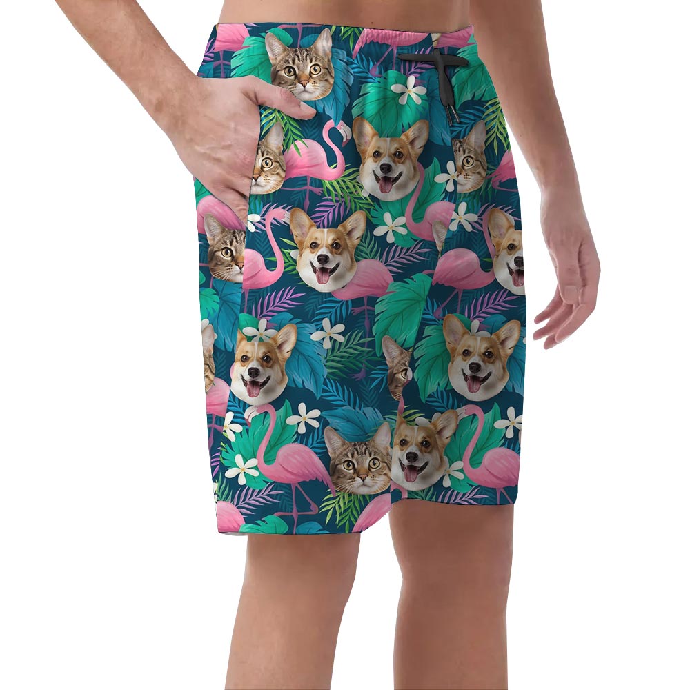Custom Multiple Faces Flamingo Tropical Shorts For Men