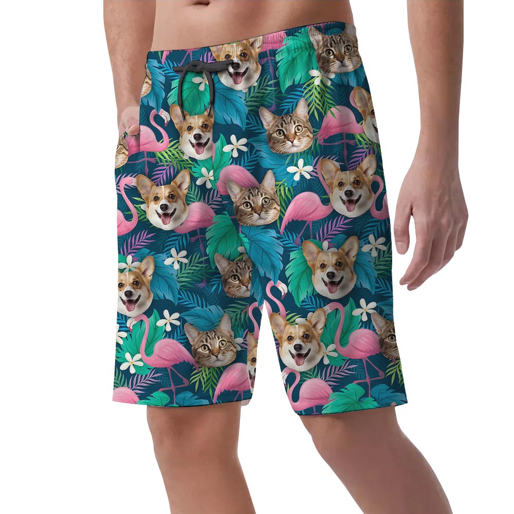 Custom Multiple Faces Flamingo Tropical Shorts For Men