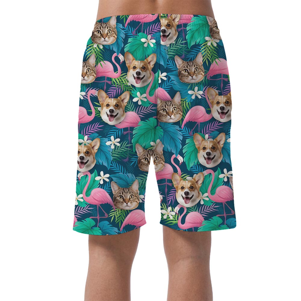 Custom Multiple Faces Flamingo Tropical Shorts For Men