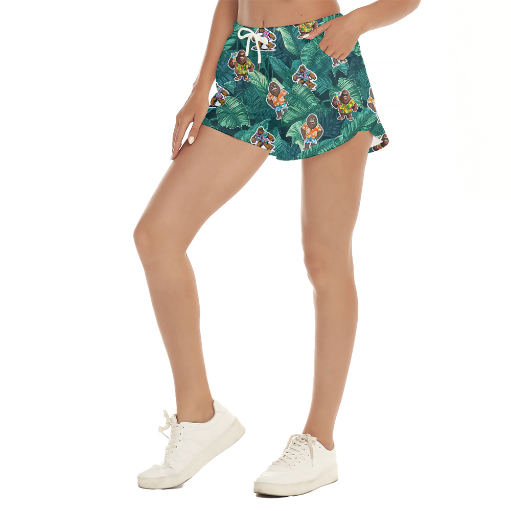 Tropical Vacation Bigfoot Hawaiian Beach Shorts For Women