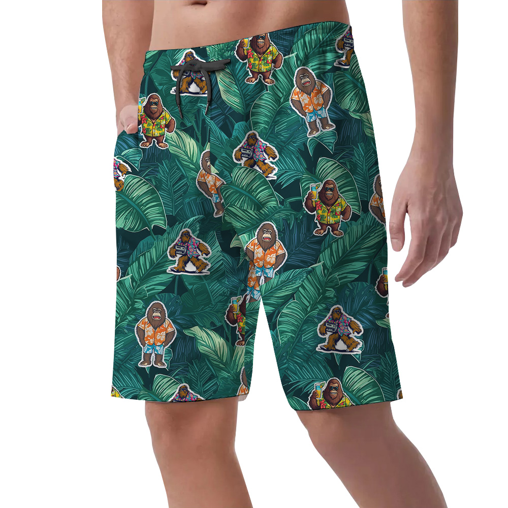 Tropical Bigfoot Vacation Hawaiian Beach Shorts For Men