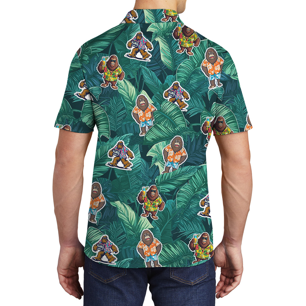 Bigfoot Sticker Tropical Green Hawaiian Polo Shirt
