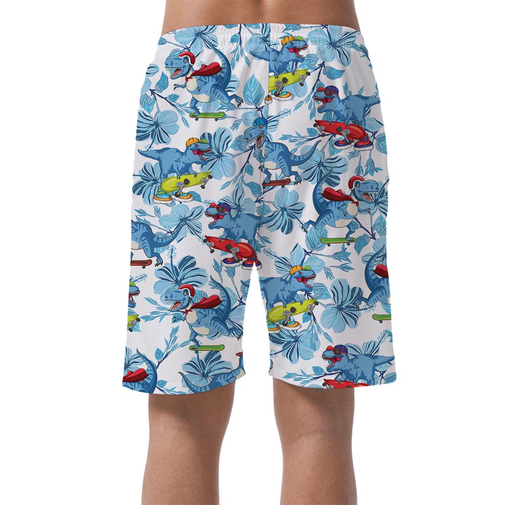 Men's Hawaiian Shorts With Dinosaur Skateboarding
