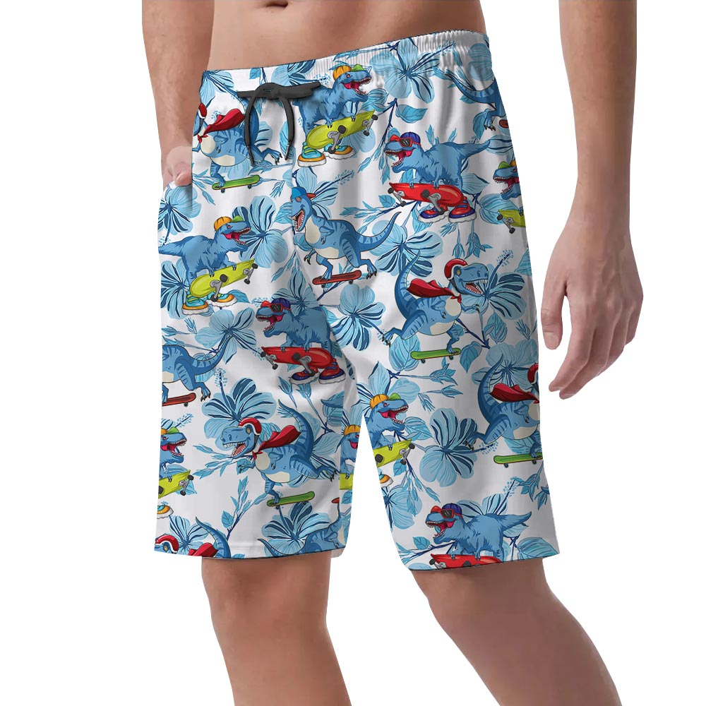 Men's Hawaiian Shorts With Dinosaur Skateboarding