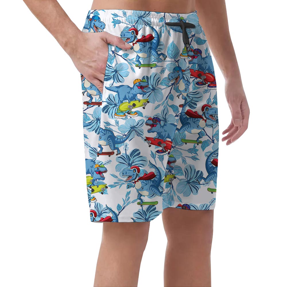 Men's Hawaiian Shorts With Dinosaur Skateboarding