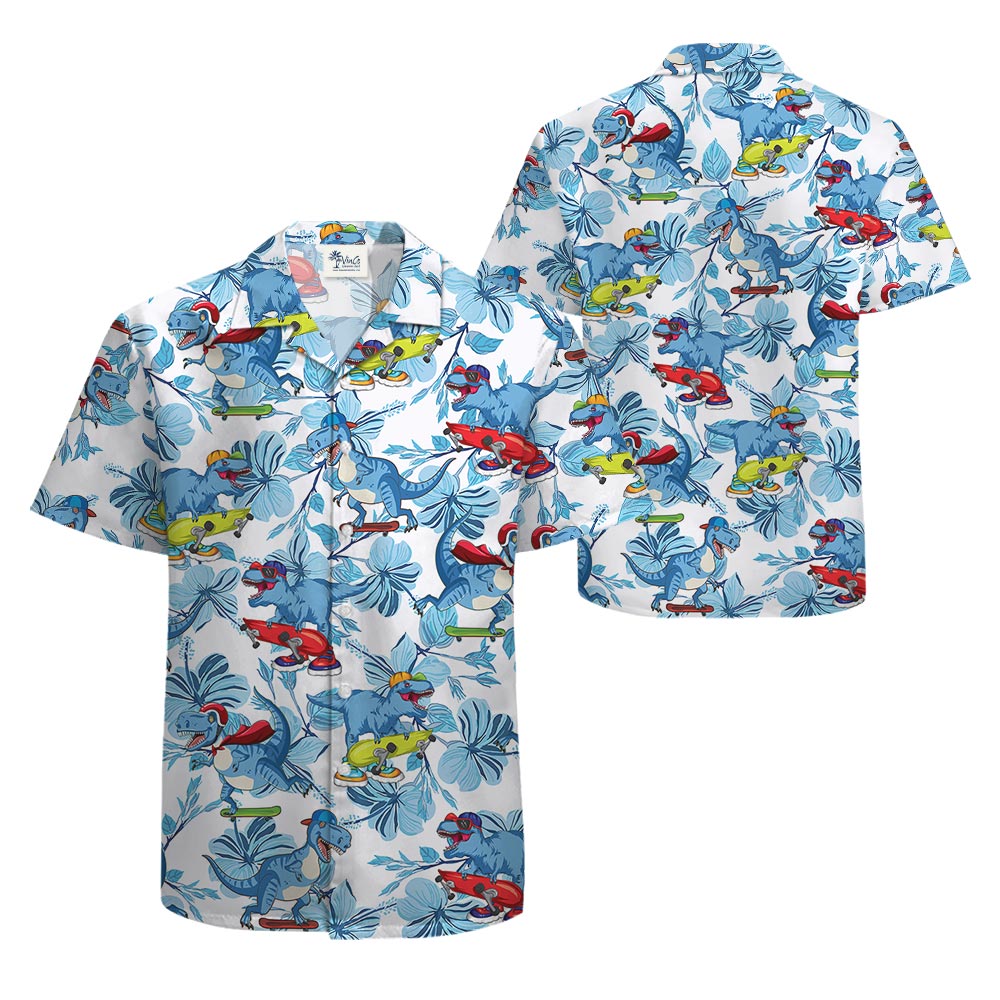 Dinosaur Skateboarding Hawaiian Shirt For Men