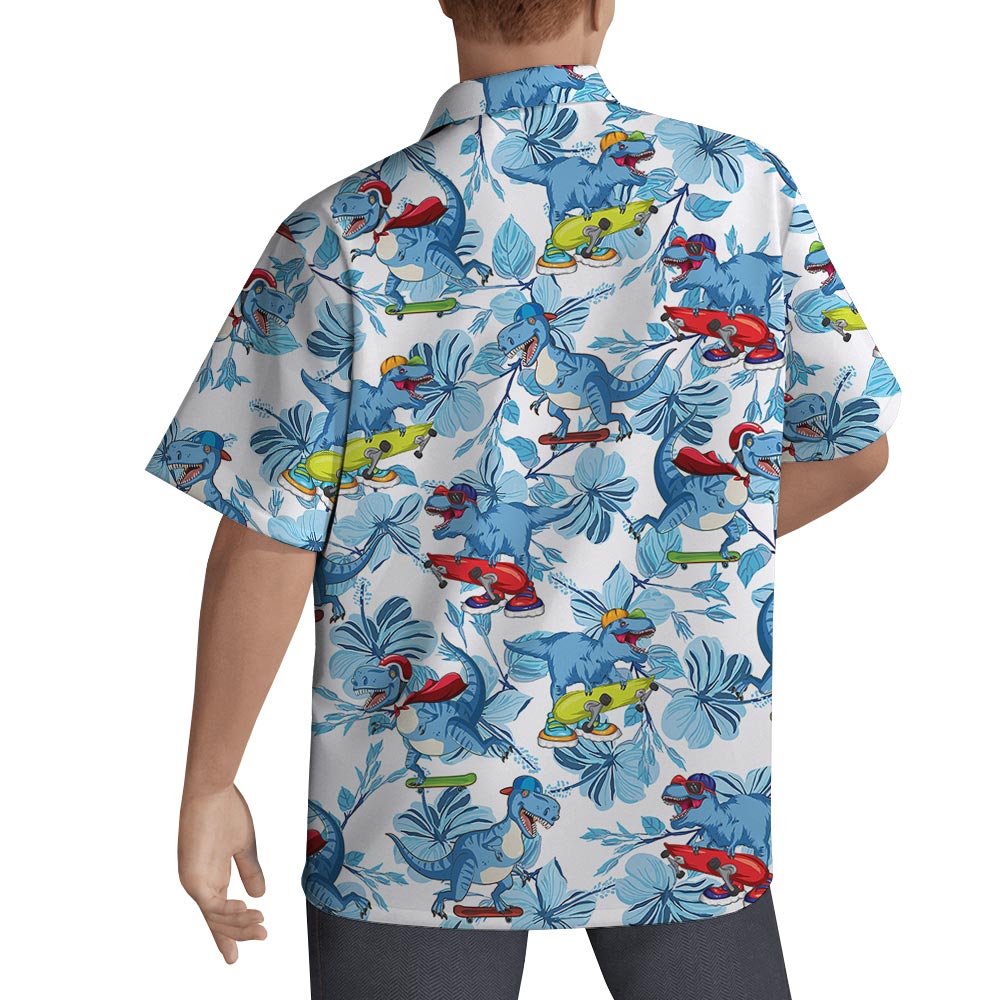 Dinosaur Skateboarding Hawaiian Shirt For Men