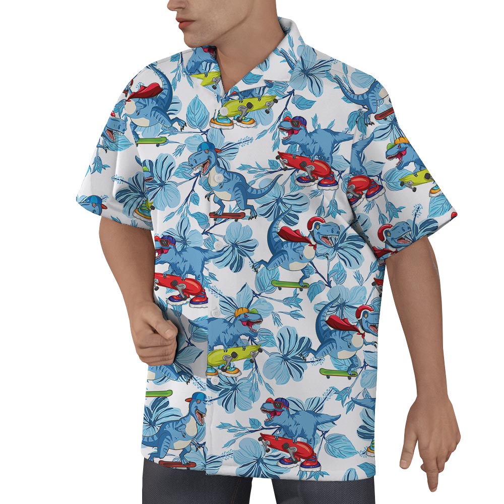 Dinosaur Skateboarding Hawaiian Shirt For Men