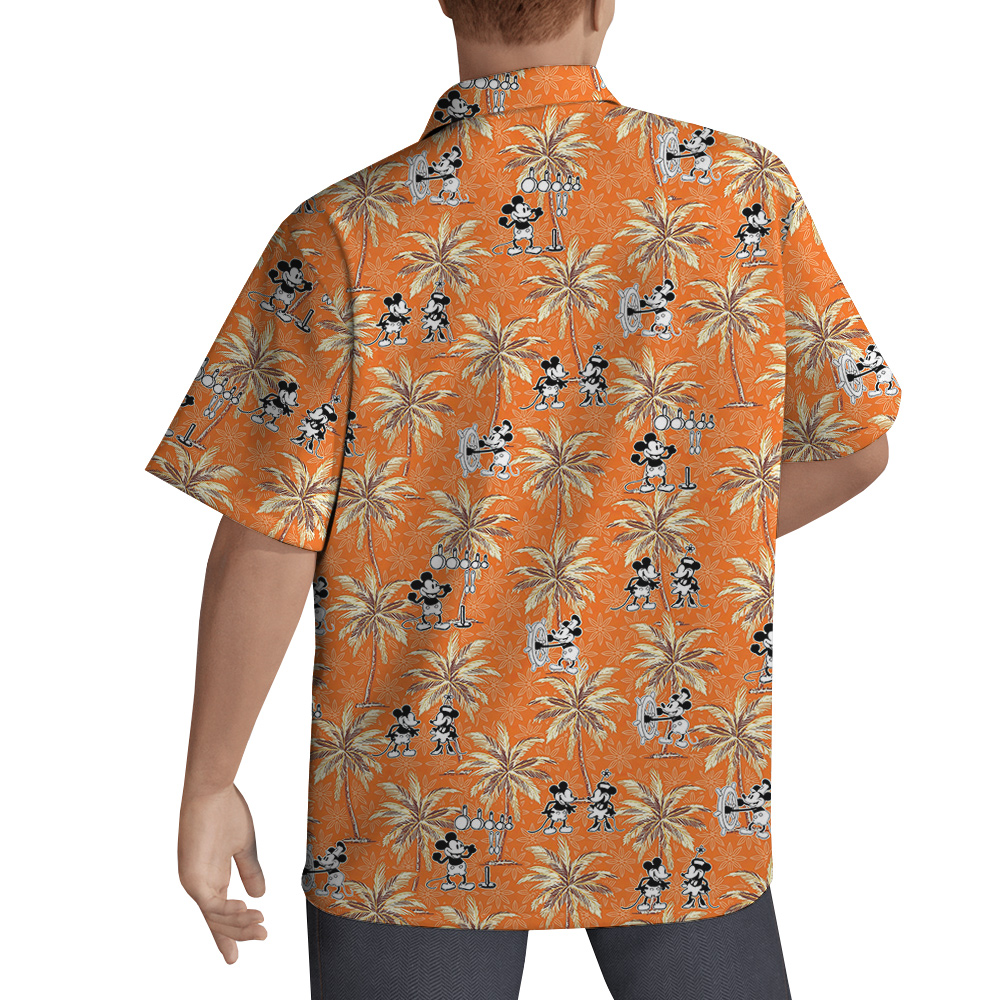Orange Retro Mickey Steamboat Willie Hawaiian Shirt for Men