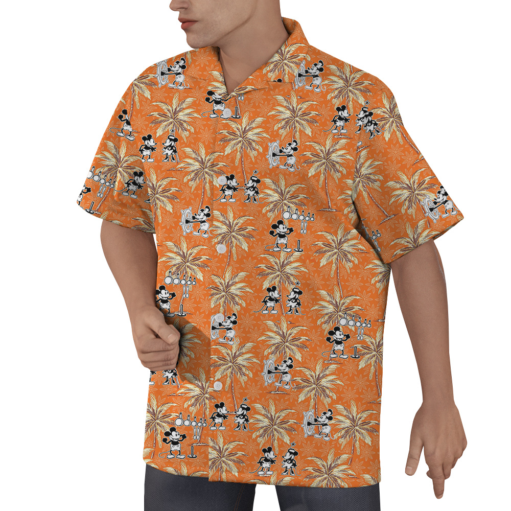 Orange Retro Mickey Steamboat Willie Hawaiian Shirt for Men