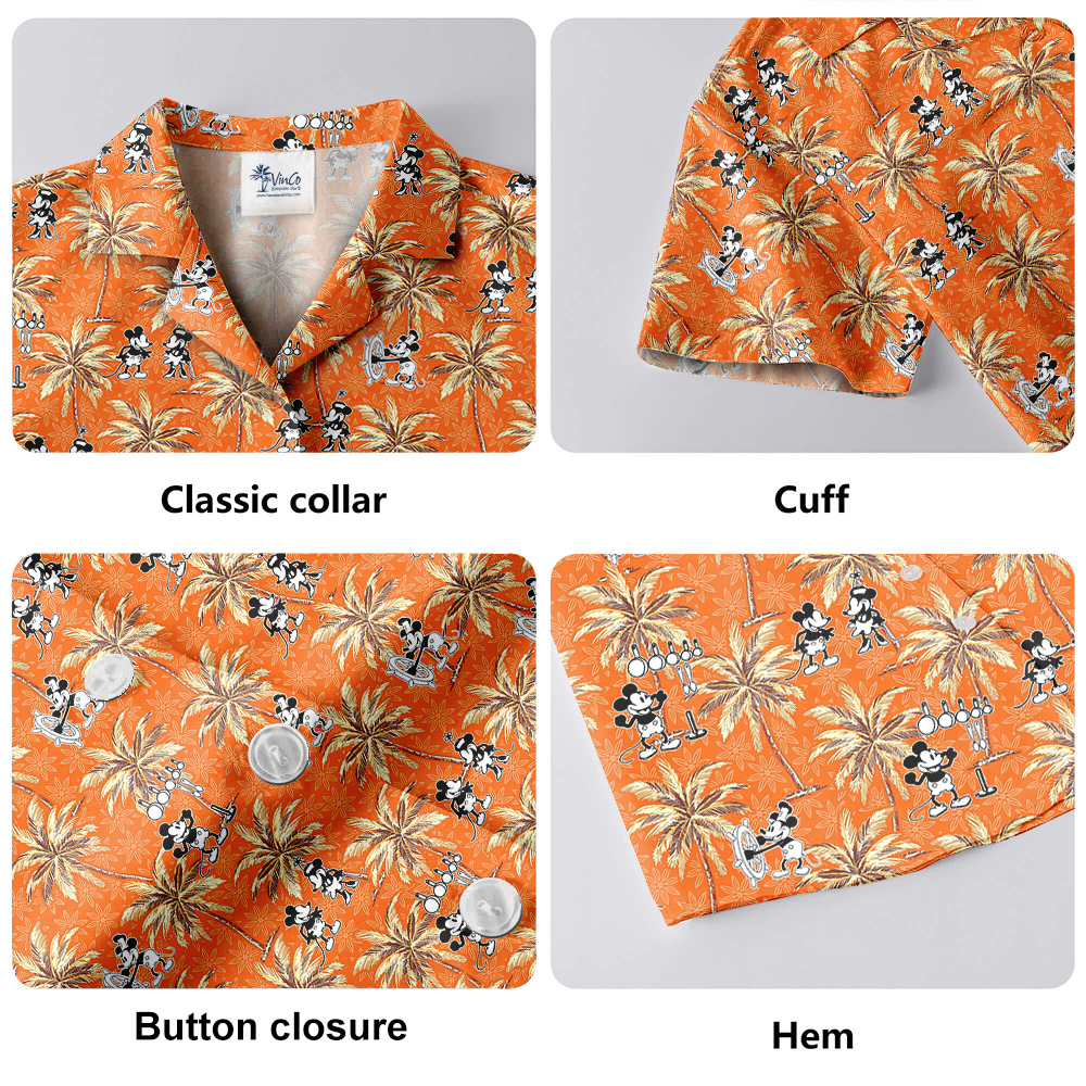 Orange Retro Mickey Steamboat Willie Hawaiian Shirt for Men