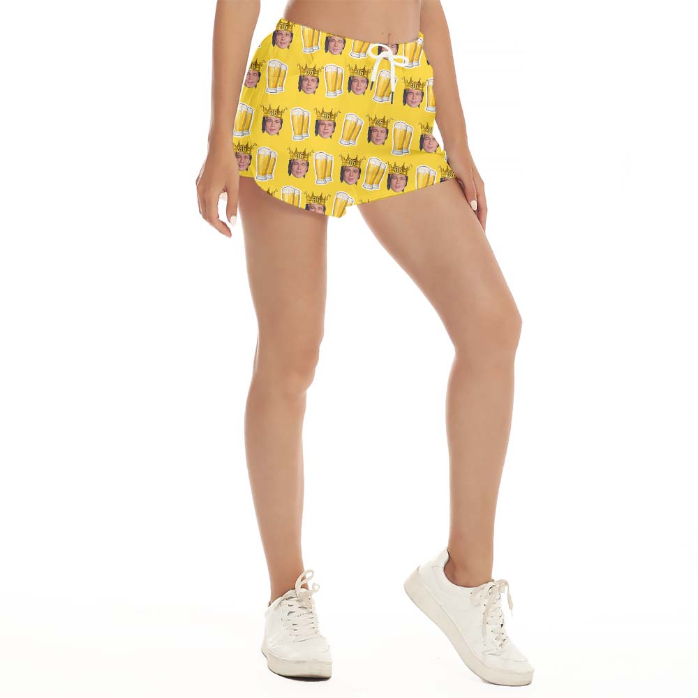 Birthday Beer Women's Beach Shorts With Multiple Faces And Ages