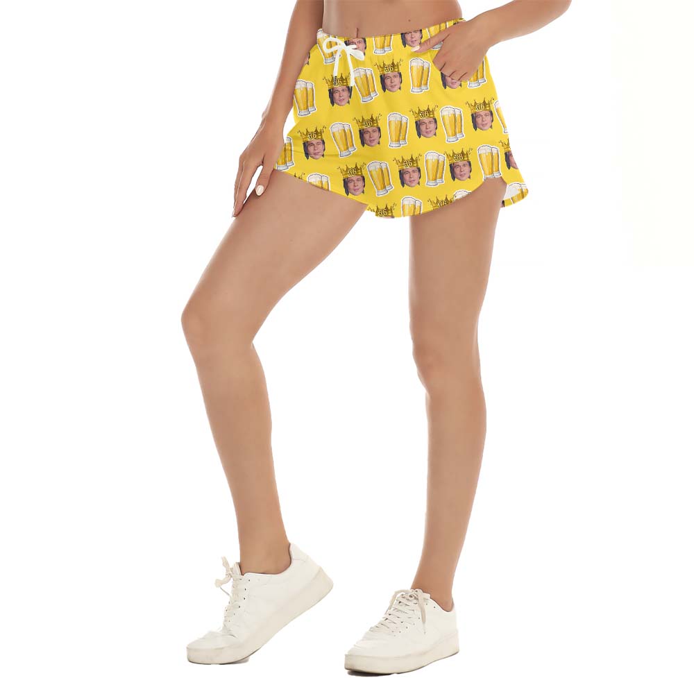 Birthday Beer Women's Beach Shorts With Multiple Faces And Ages