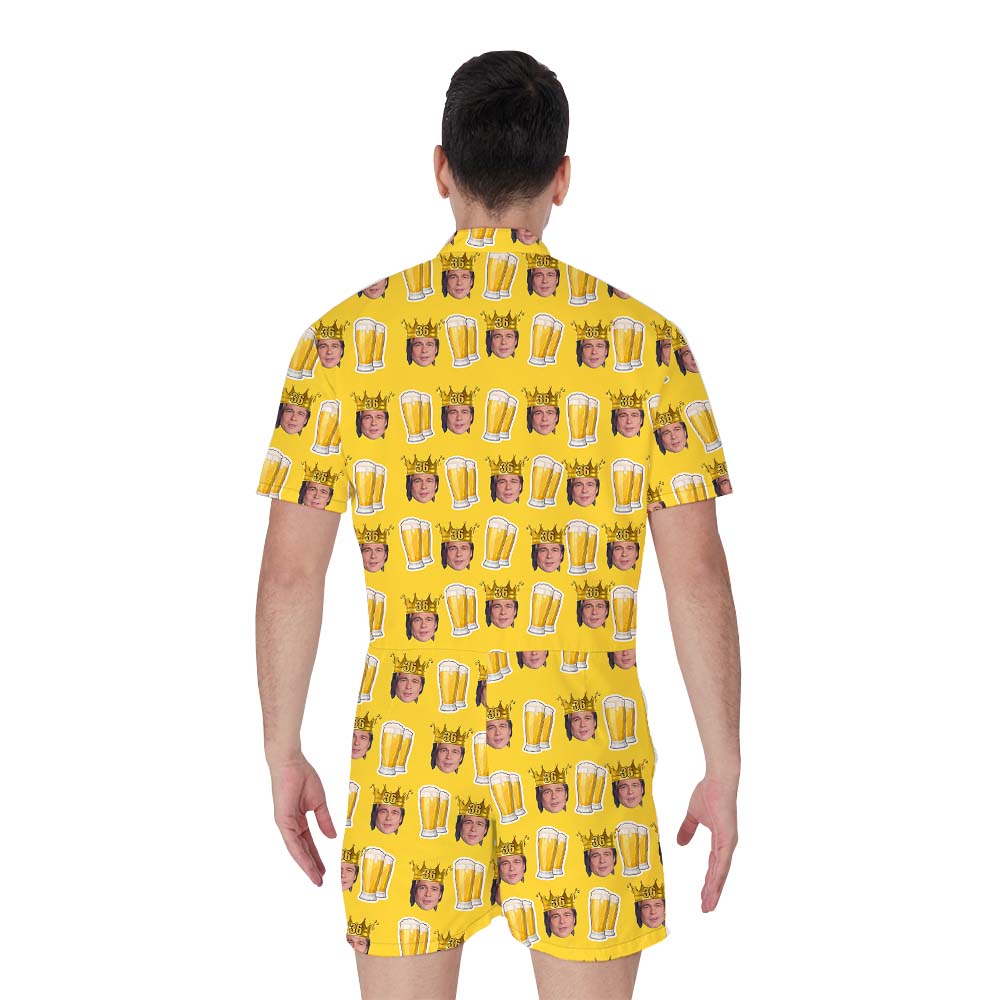 Drinking Birthday Party Men's Romper With Custom Face And Age