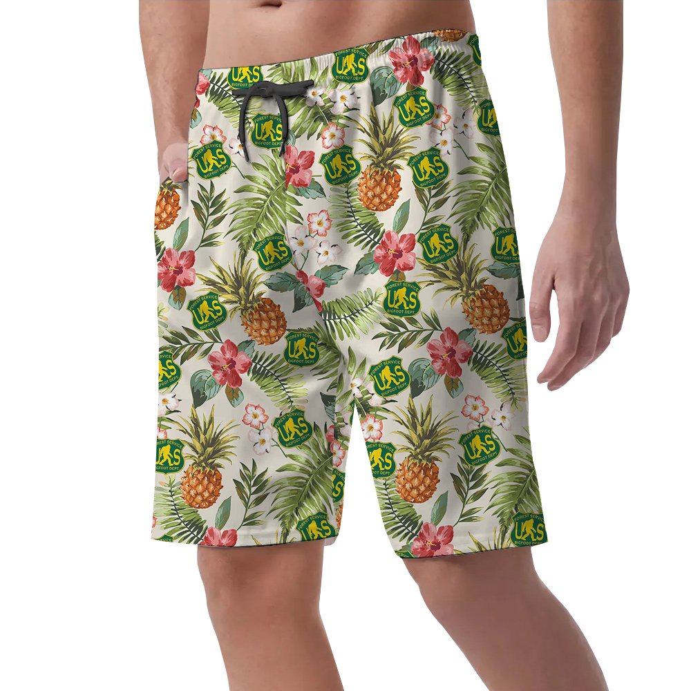 Funny Bigfoot Forest Green US Tropical Hawaiian Summer Shorts For Men