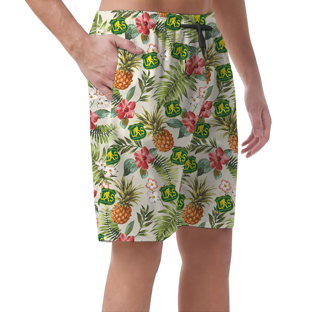 Funny Bigfoot Forest Green US Tropical Hawaiian Summer Shorts For Men