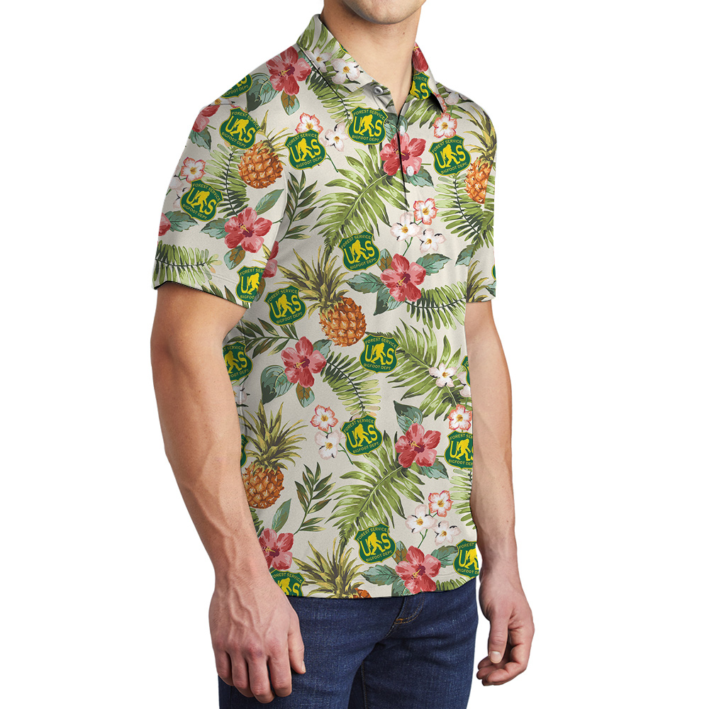 Tropical Sasquatch Forest Service US Hawaiian Polo Shirt For Men