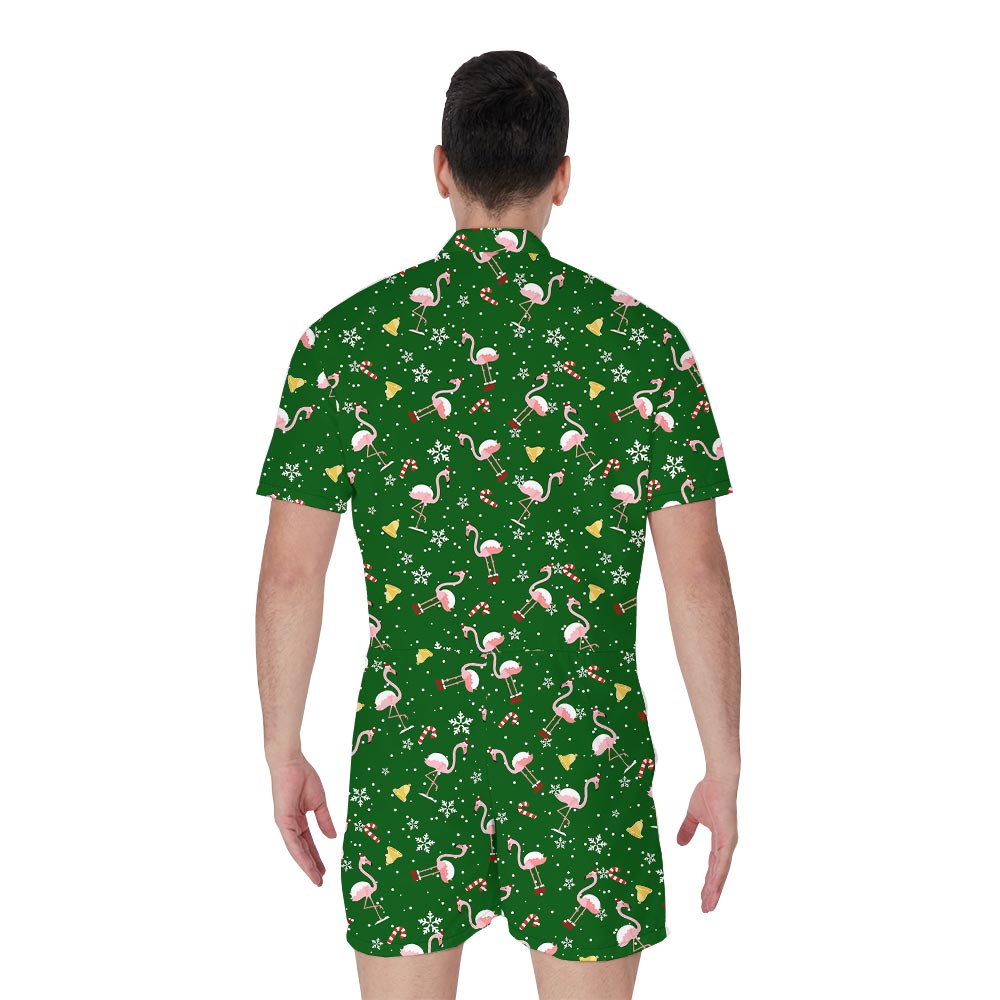 Christmas Flamingo Hawaiian Romper For Men