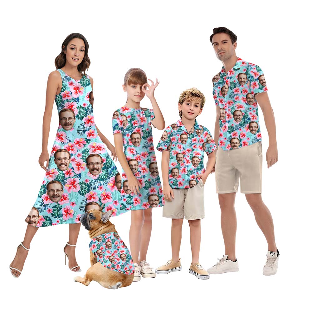 Blue Tropical Custom Matching Family Hawaiian Shirts With Faces - variant image 1