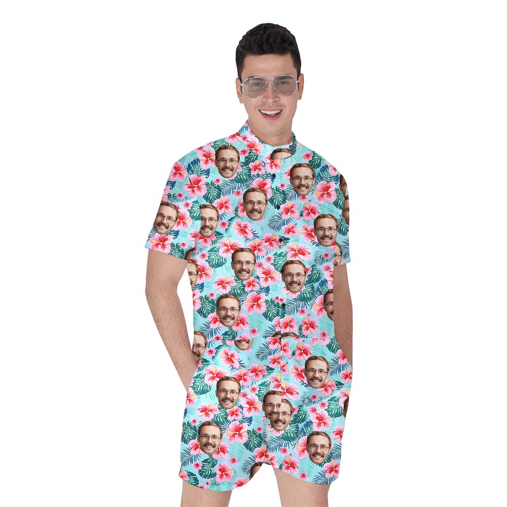 Unique Blue Hibiscus Blue Custom Romper With Faces - variant image 1