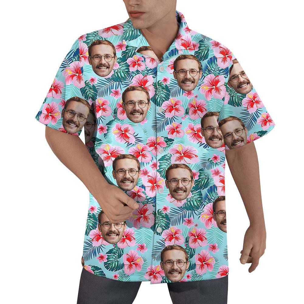 Custom Face Hibiscus Blue Hawaiian Shirt With Faces - variant image 1