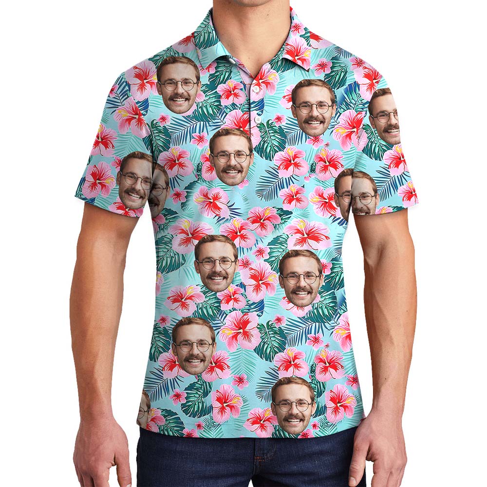 Short Sleeve Blue Men's Polo Shirts With Custom Faces - variant image 1
