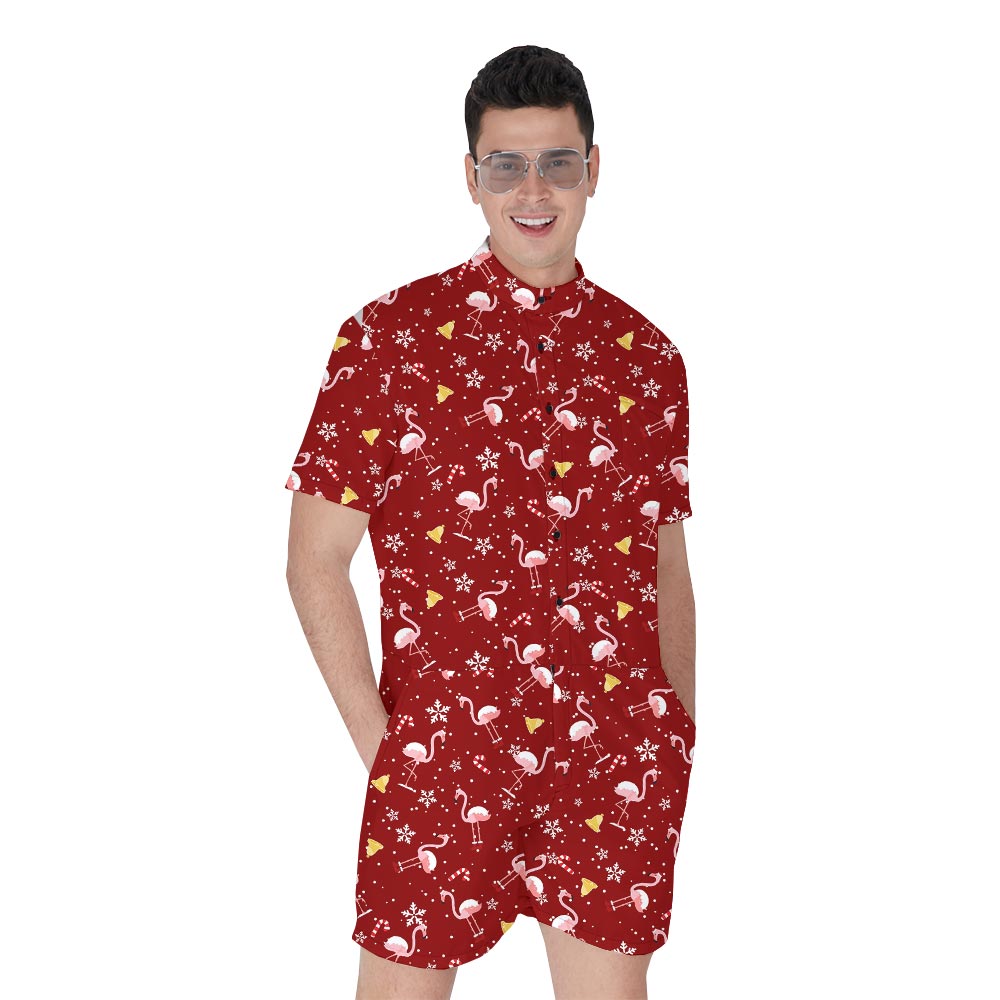 Festive Flamingo Christmas Romper Hawaiian Style For Men - variant image 1