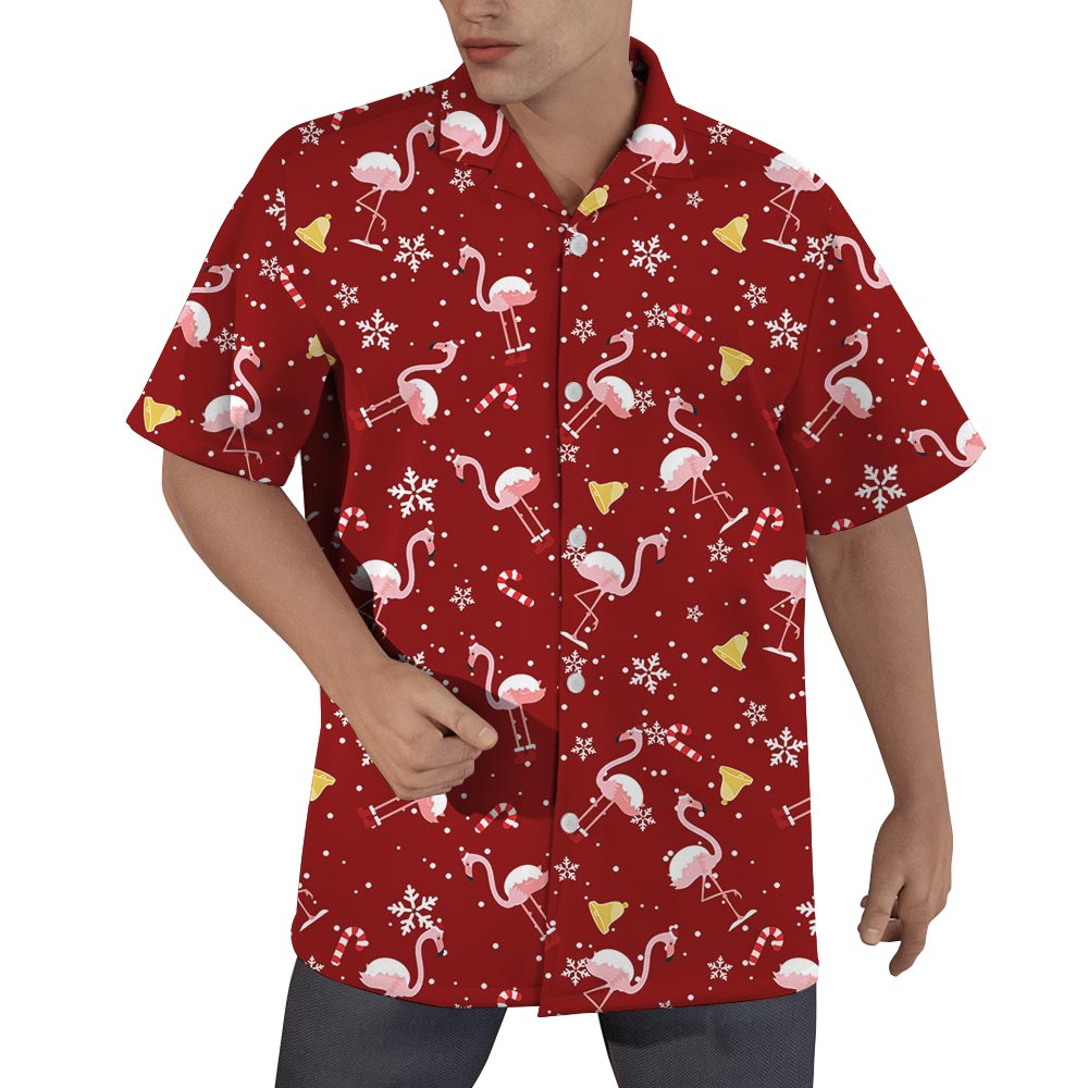 Red Christmas Flamingo Aloha Shirt For Men - variant image 1