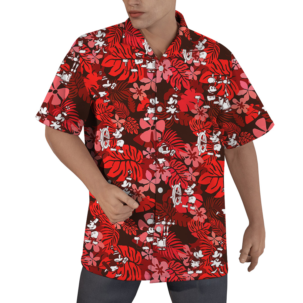 Classic Mickey Steamboat Willie 1928 Floral Hawaiian Short Sleeves Shirt - variant image 1