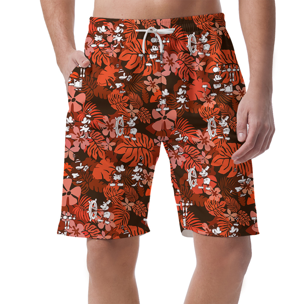 Floral Mickey Steamboat Willie 1928 Version Floral Men's Summer Beach Shorts - variant image 1
