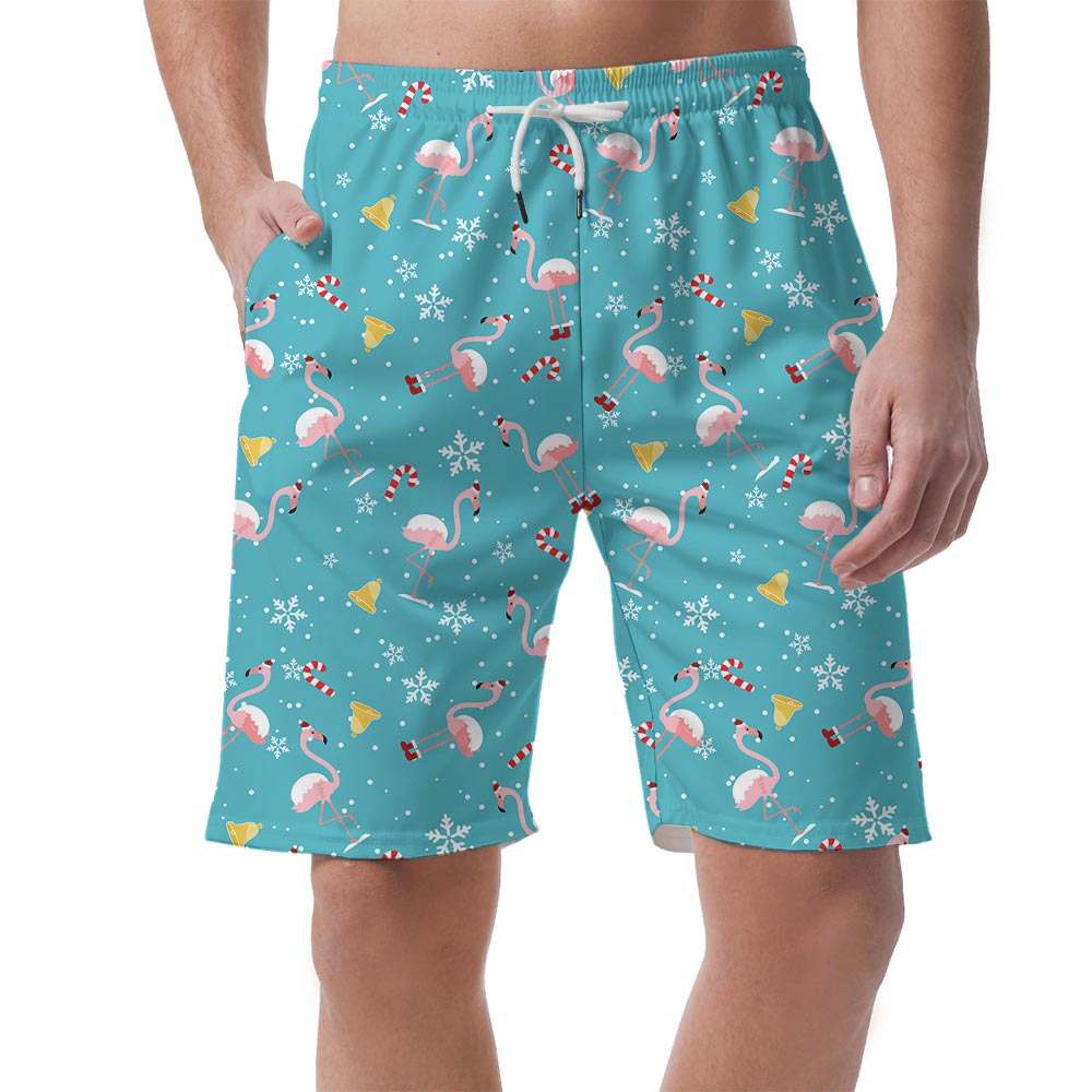 Men's Flamingo Hawaiian Beach Shorts With Christmas Hat - variant image 1