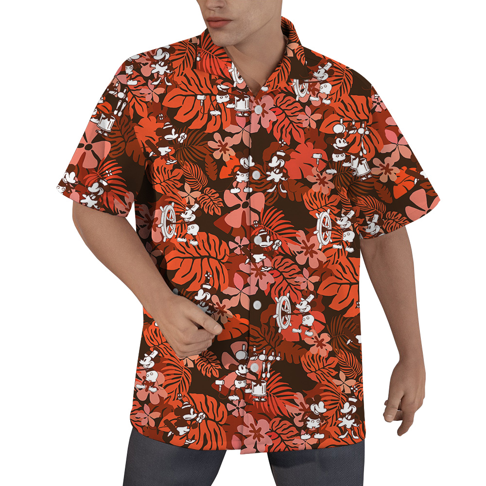 Vintage Hibiscus Mickey Steamboat Willie Hawaiian Button Up Shirt - variant image 1