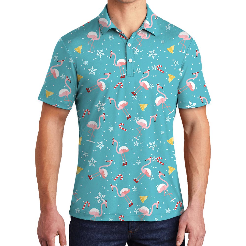 Christmas Flamingo Polo Hawaiian Shirt For Men - variant image 1