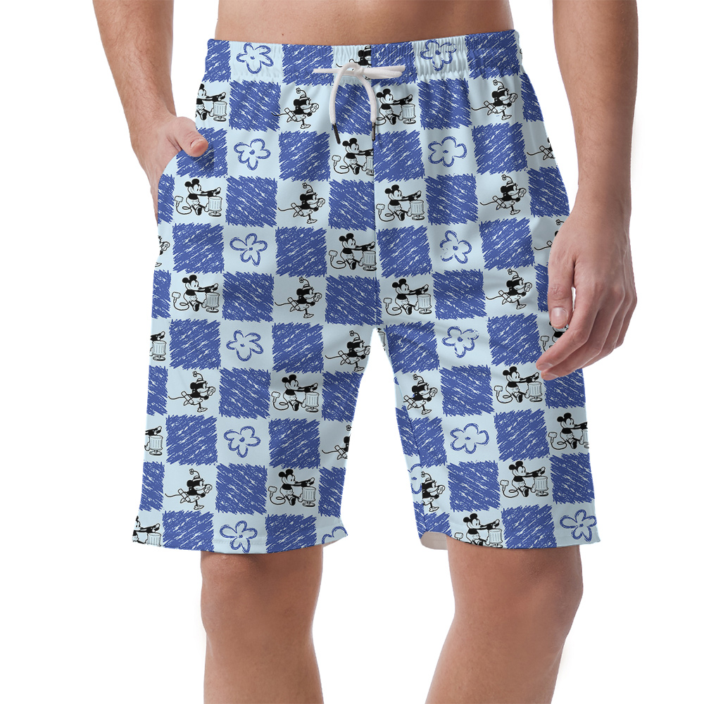 Blue Mickey Steamboat Willie Hawaiian Beach Shorts For Men - variant image 1
