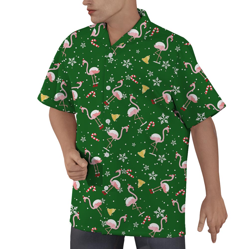 Funny Flamingo Christmas Shirt Hawaiian Print For Men