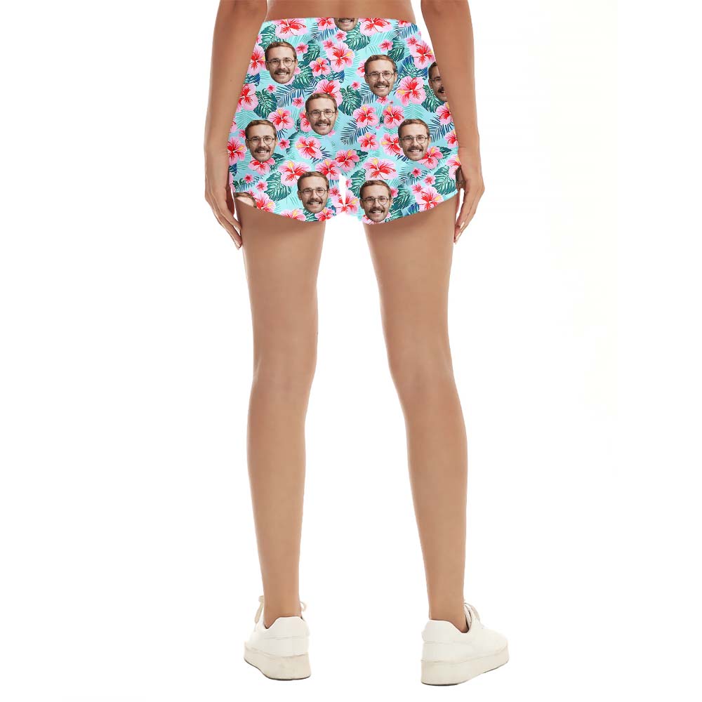 Cool Custom Face Hibiscus Women's Hawaiian Shorts