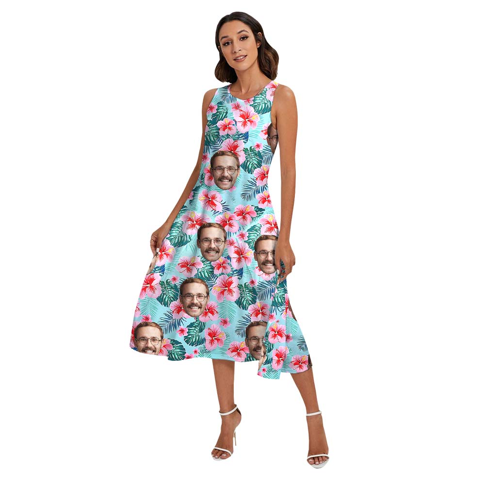 Blue Tropical Custom Matching Family Hawaiian Shirts With Faces