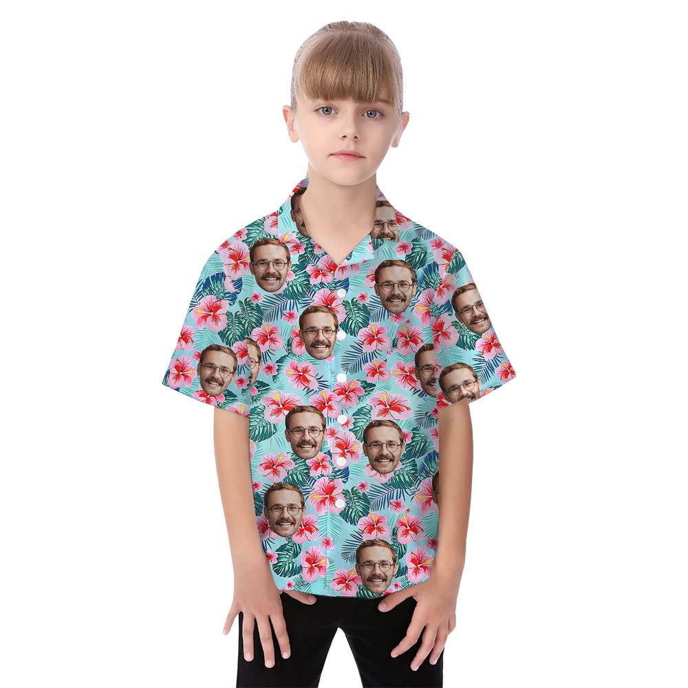 Blue Tropical Custom Matching Family Hawaiian Shirts With Faces
