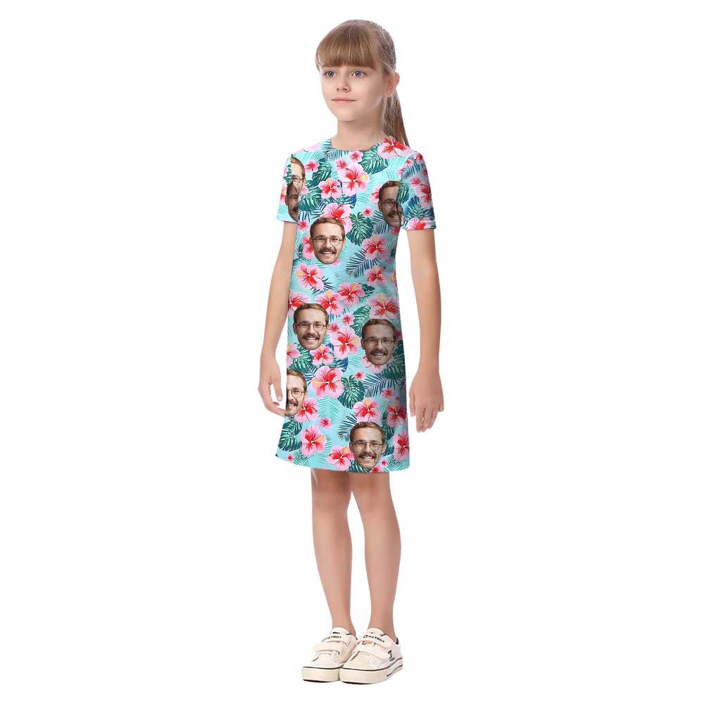Blue Tropical Custom Matching Family Hawaiian Shirts With Faces