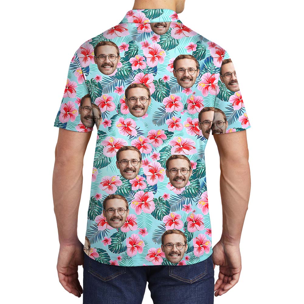Short Sleeve Blue Men's Polo Shirts With Custom Faces
